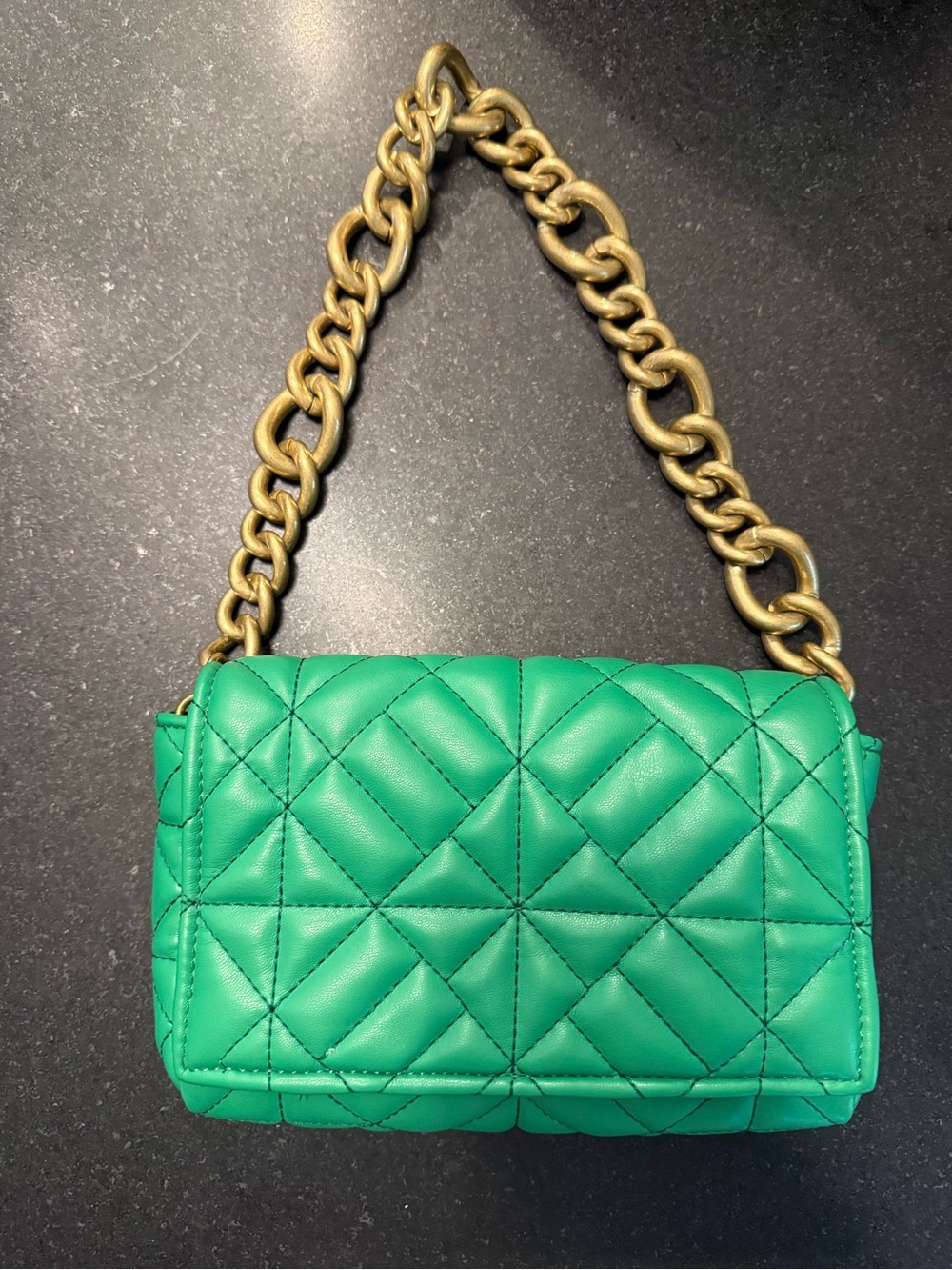 Zara Emerald Quilted Shoulder Bag with Gold Chain